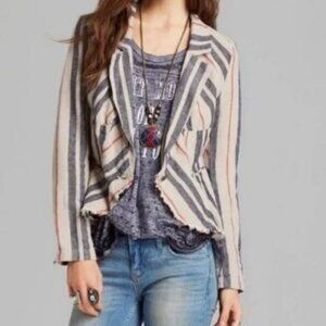 Free People Linen Cotton Striped Jacket